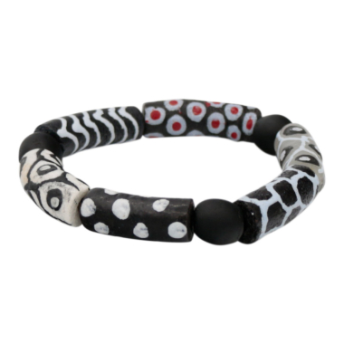 Krobo kralen armband, zwart/wit assorti, 15 cm