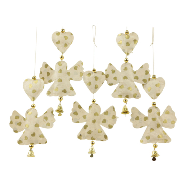 Double Hartje + Engeltje, hartjes print, Goud, Set 5x