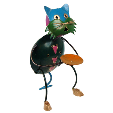 Waxinelichthouder metaal kat schoenen groen