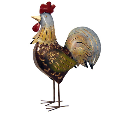 Waxinelichthouder metaal haan bruin/wit