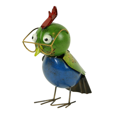 Beeld metaal uil bril blauw/groen