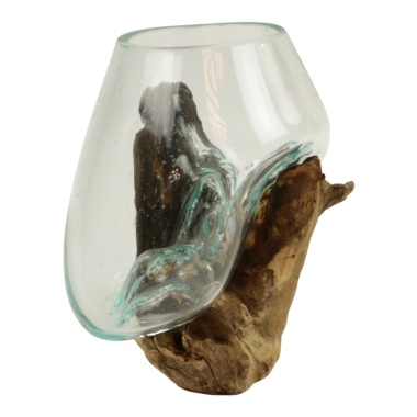 Vaas glas/drijfhout 15cm M