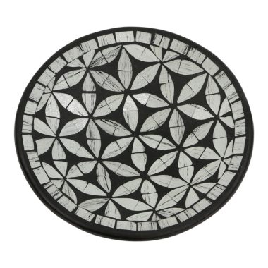 Schaal terracotta mozaiek bloem rond grijs S