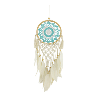 Dreamcatcher crochet/feathers turquoise/cream