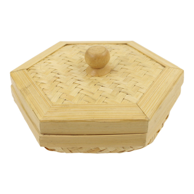 Doos bamboe gevlochten zeshoekig naturel