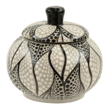 Pot met deksel hout bloem stippen S