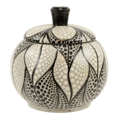 Pot met deksel hout bloem stippen M