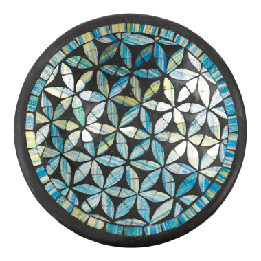 Bowl terracotta mosaic flower round blue M
