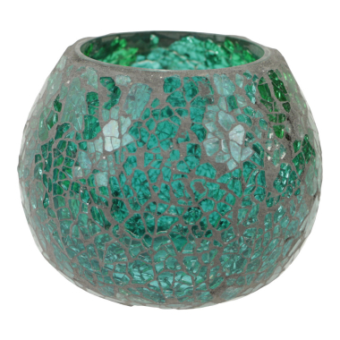 Waxinelichthouder gebroken glas groen