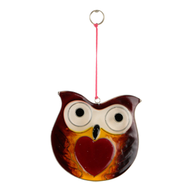 Ornament resin uil hartje bruin