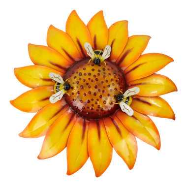 Wanddecoratie metaal zonnebloem bijen