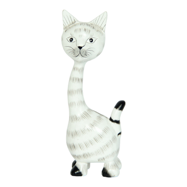 Beeld hout kat zijwaarts strepen grijs