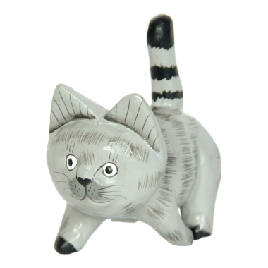 Beeld hout kat wandelend grijs S