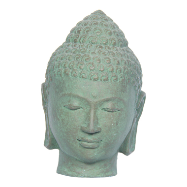 Beeld steen boeddha hoofd grijs/groen