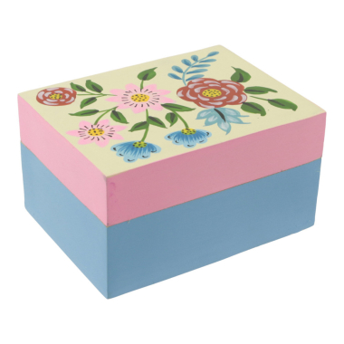 Opbergdoos hout bloemen roze