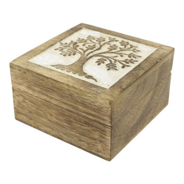Opbergdoos hout levensboom white wash