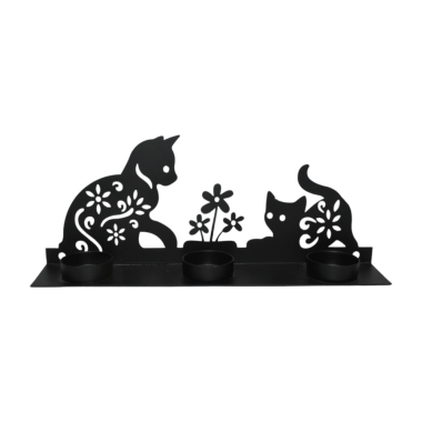 Tea light holder metal cats playing black