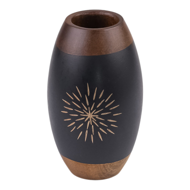 Vase wood carved star brown/black