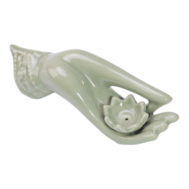 Wierookhouder keramiek hand lotus grijs