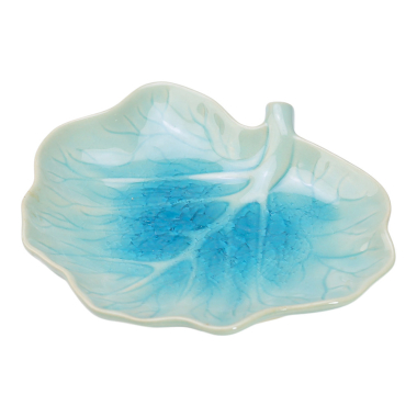 Bowl ceramic dip glaze leaf turquoise