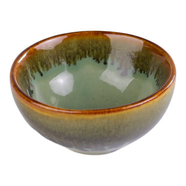 Bowl ceramic dip glaze green/bruin M