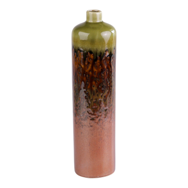 Vase ceramic dip glaze long brown/green