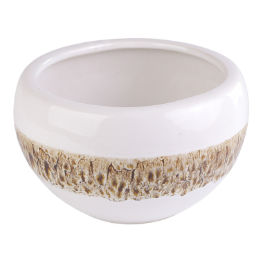 Bloempot keramiek dip glazuur breed wit/bruin