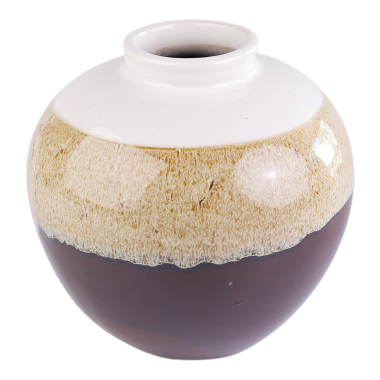 Vaas keramiek dip glazuur rond groot bruin/wit