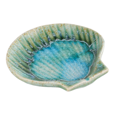 Platter ceramic dip glaze shell turquoise