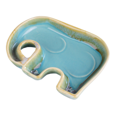 Bowl ceramic dip glaze elephant turquoise