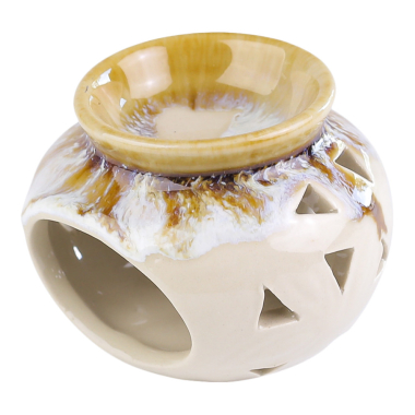 Oliebrander keramiek dip glazuur bol beige/bruin