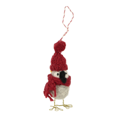 Ornament felt christmas bird standing hat and scarf red
