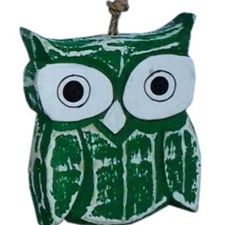 Owl Green, houten ornament 5,5x1x6,5 cm, Green