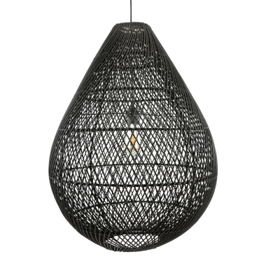 Lampe à suspension en rotin goutte noire XL