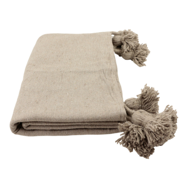 Pompom deken taupe M