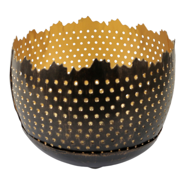 Waxinelichthouder metaal bol stippen goud L