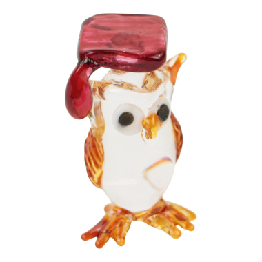 Beeld glas uil hoed rood/oranje