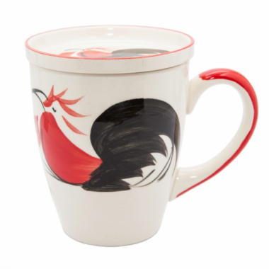 Mok met schaal keramiek haan