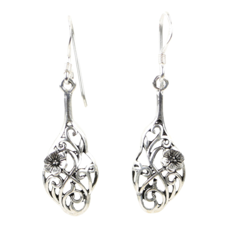 Oorhanger Jugendstil bloem, zilver SP0909