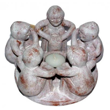 Waxinelichthouder terracotta vriendenkring 5pers white wash