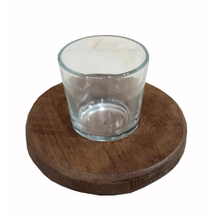 Waxinelichthouder hout/glas vintage S