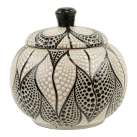 Pot met deksel hout bloem stippen L