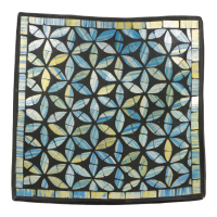 Bord terracotta mozaiek bloem vierkant blauw M