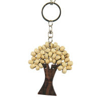 Keychain wood tree of life beads natural