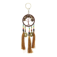 Sleutelhanger kralen/kwast levensboom bruin