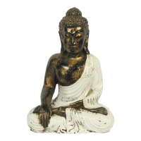 Beeld resin boeddha aarde gebaar wit M