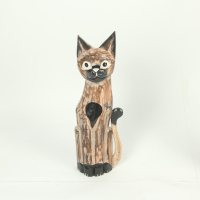 Beeld hout kat natural lang M