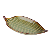 Schaal keramiek dip glazuur blad groen/bruin L