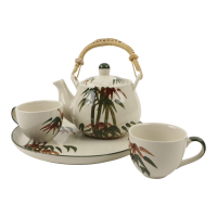 Theeset keramiek bamboe pot incl. zeefje groen