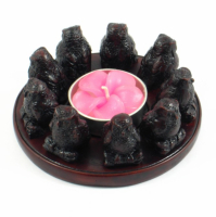 Waxinelichthouder polystone vriendenkring 9 uilen zwart